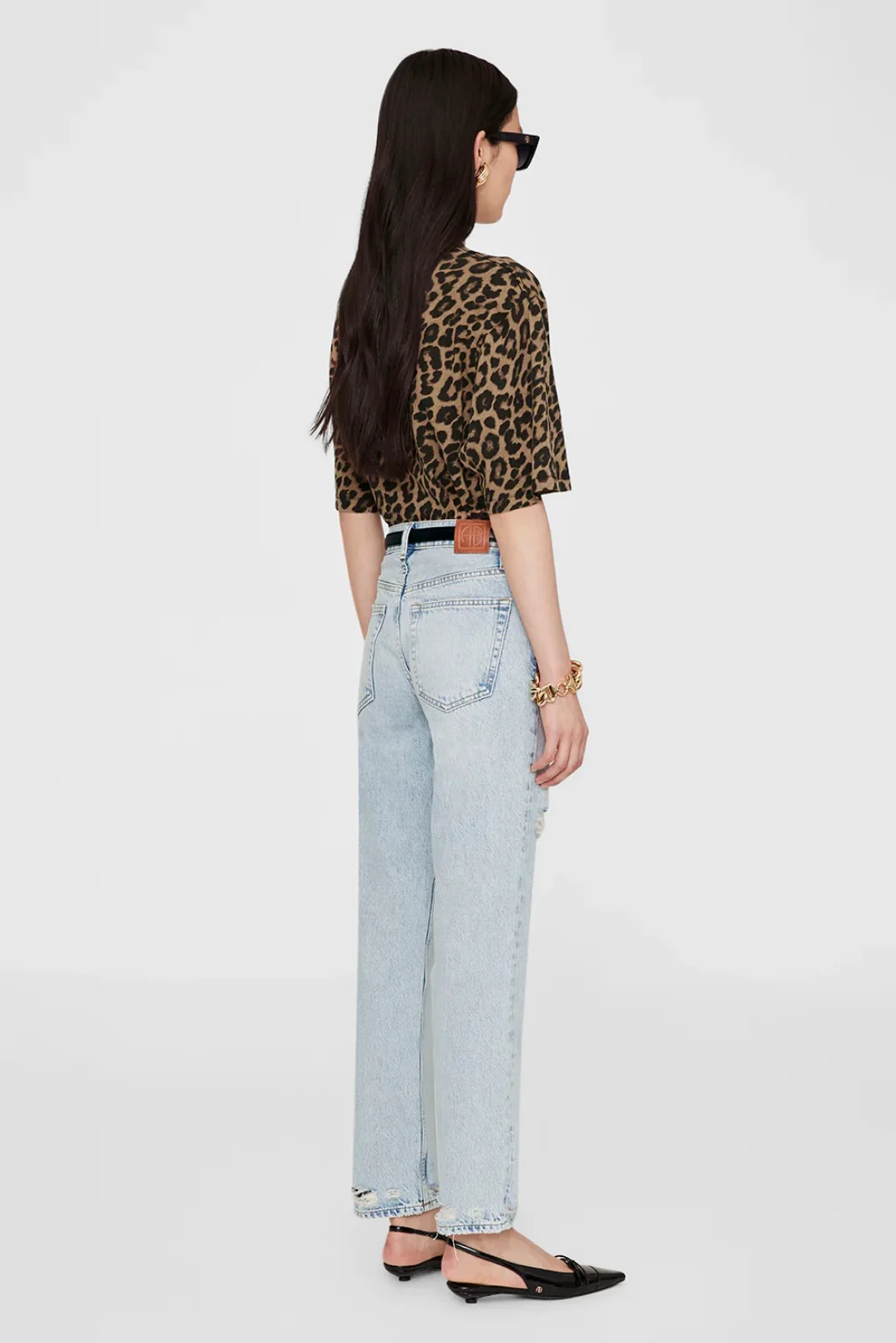 Anine Bing Avi Tee | Black and Brown Leopard - Image 3