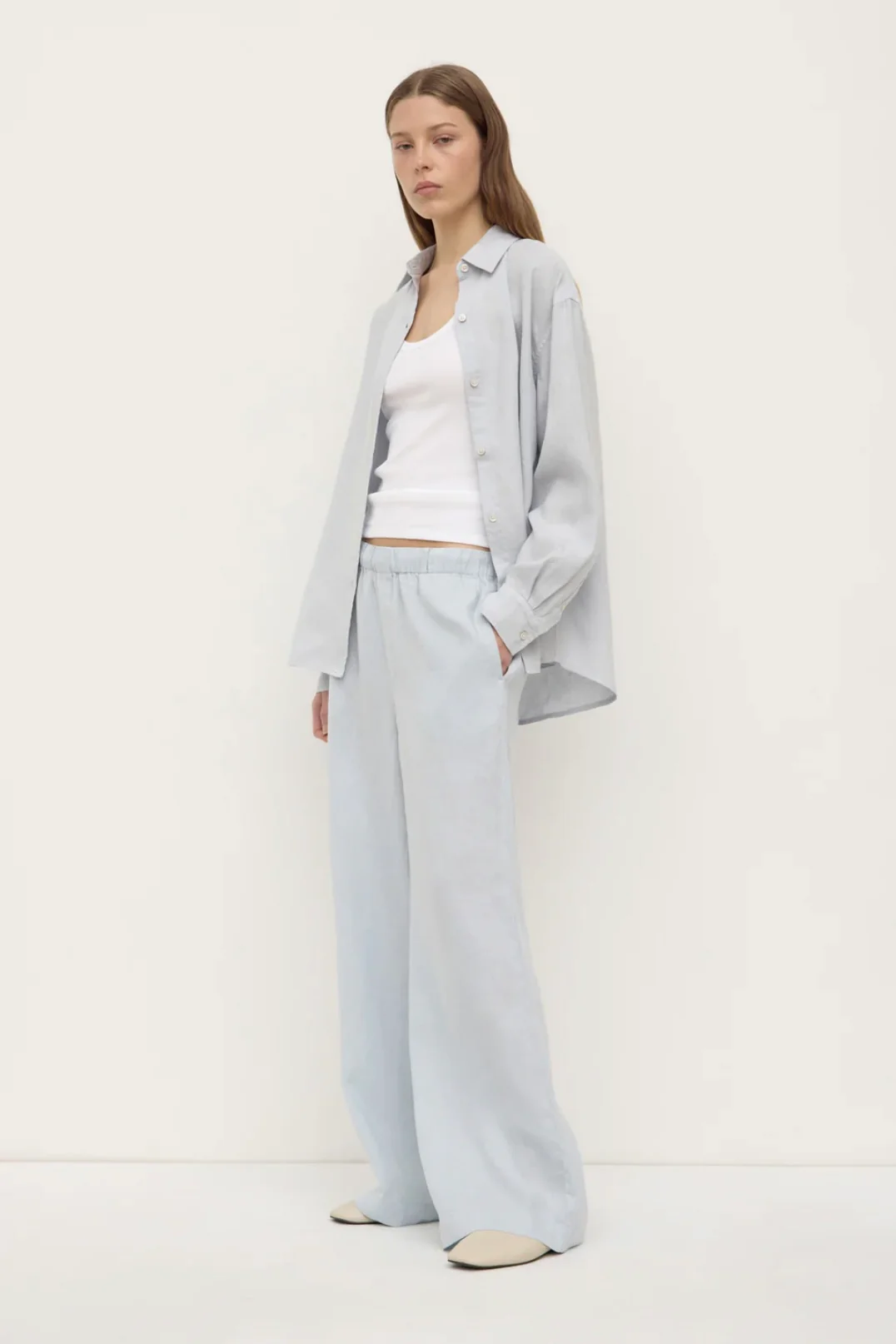 Assembly Label Everyday Womens Linen Long Sleeve Shirt | Cloud - Image 3