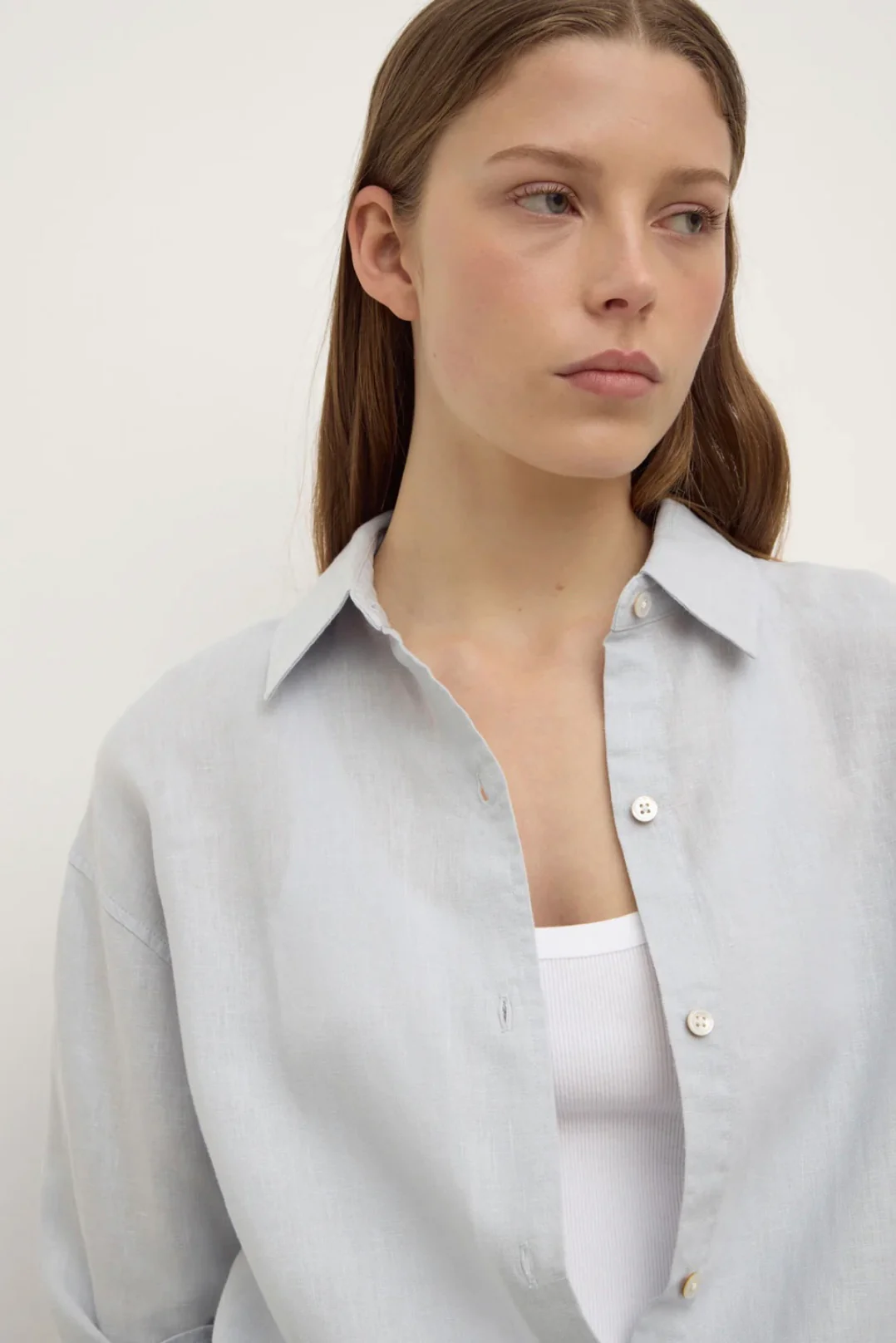 Assembly Label Everyday Womens Linen Long Sleeve Shirt | Cloud - Image 5