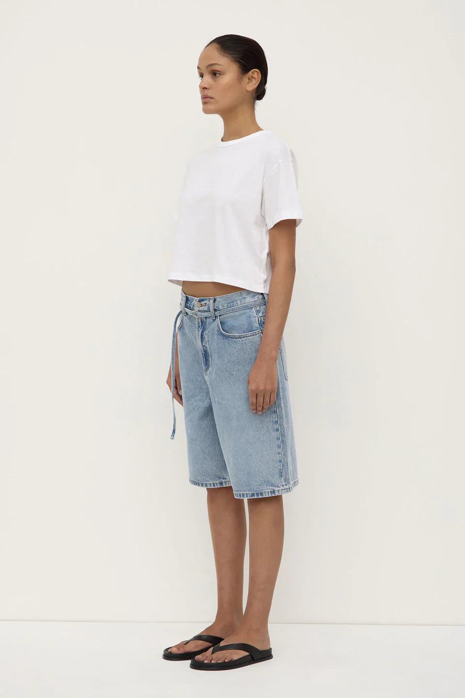 Assembly Label Loose Fit Long Denim Short | Mid Stone Wash - Image 3