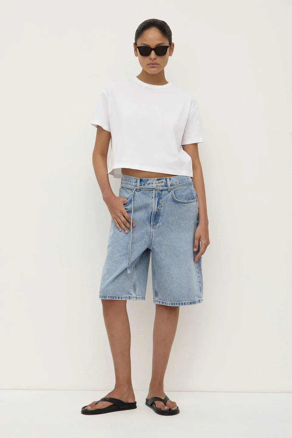 Assembly Label Loose Fit Long Denim Short | Mid Stone Wash - Image 5