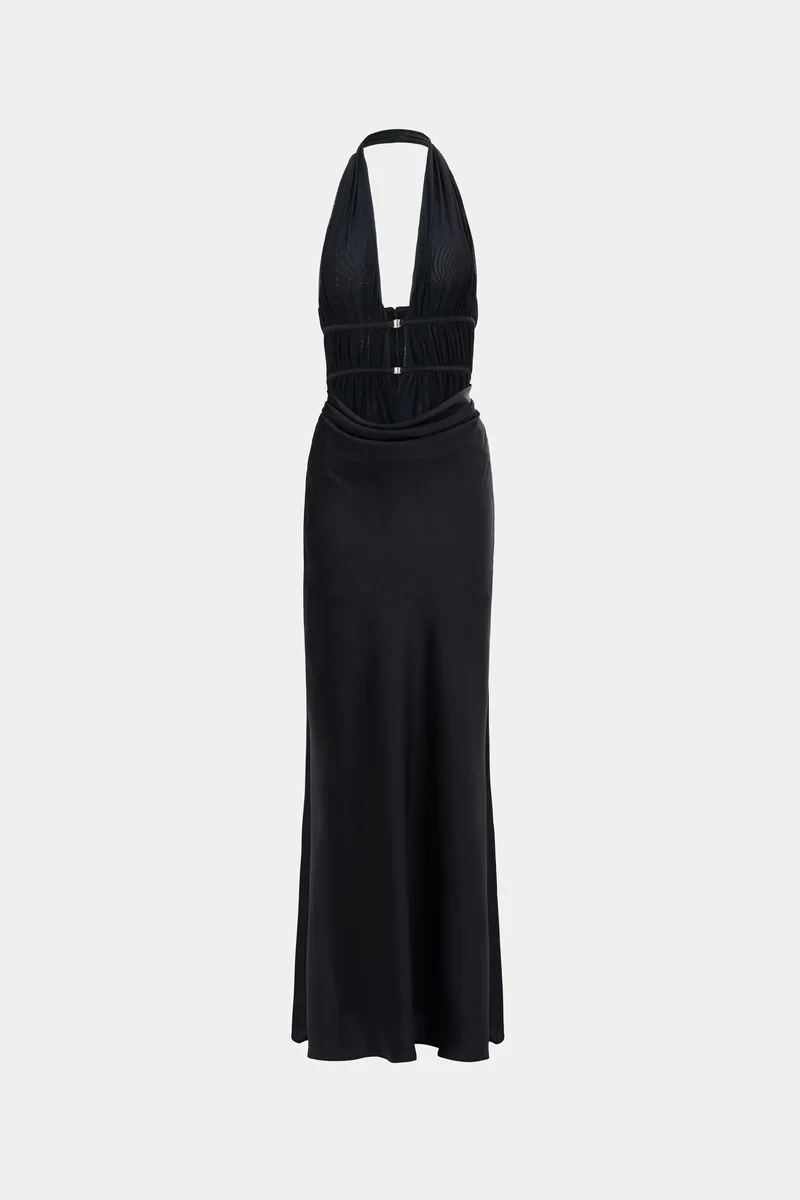 Misha Celine Satin Maxi Dress | Black - Image 3